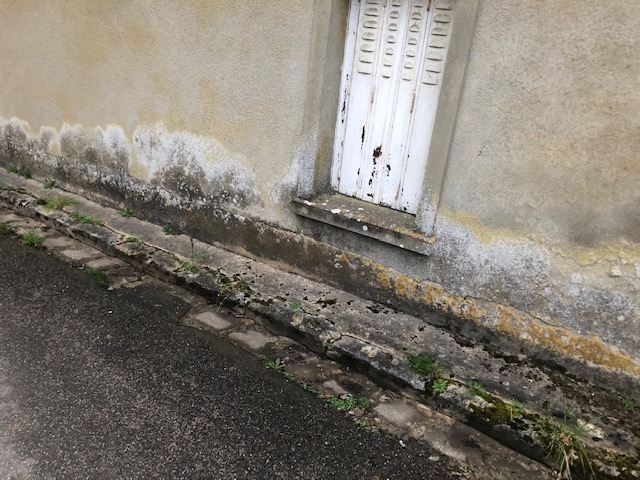 salpêtre  visible sur un mur de pierres  